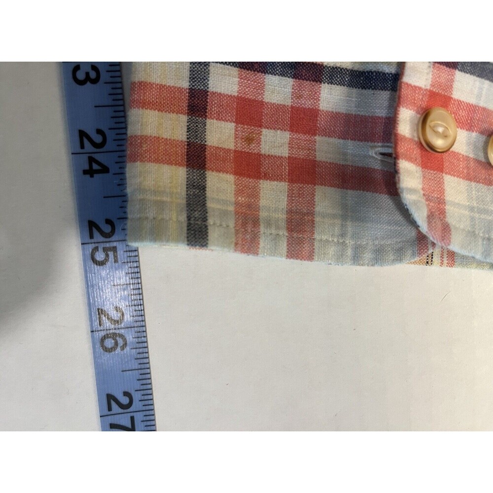 ORVIS Men's Long Sleeve Plaid Linen Shirt XL Red/Navy/Tan/Wht Preppy Classic - Picture 9 of 10